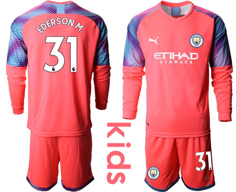 Youth 2019-2020 club Manchester City pink goalkeeper long sleeve #31 Soccer Jerseys->manchester city jersey->Soccer Club Jersey